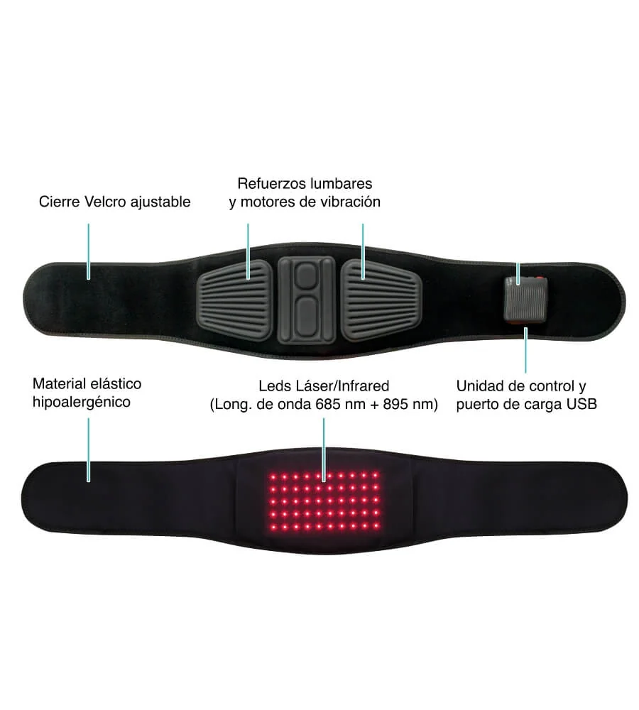 Cinturón Láser Lumbar — Componentes y especificaciones técnicas