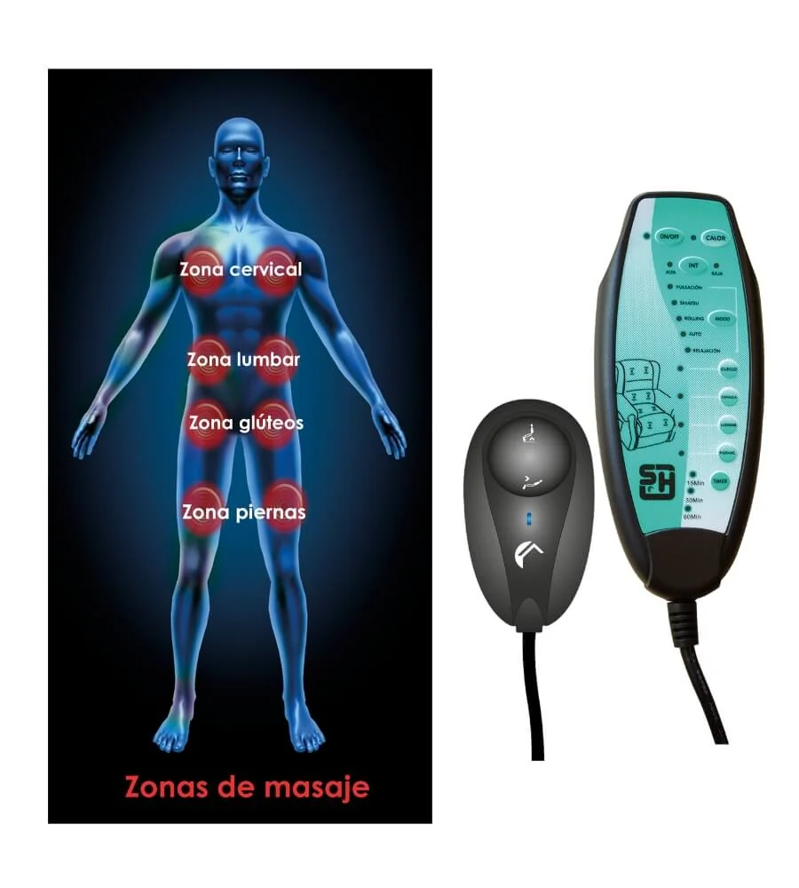 Sillón Luxury Spezzial — zonas de masaje y termoterapia por vibración