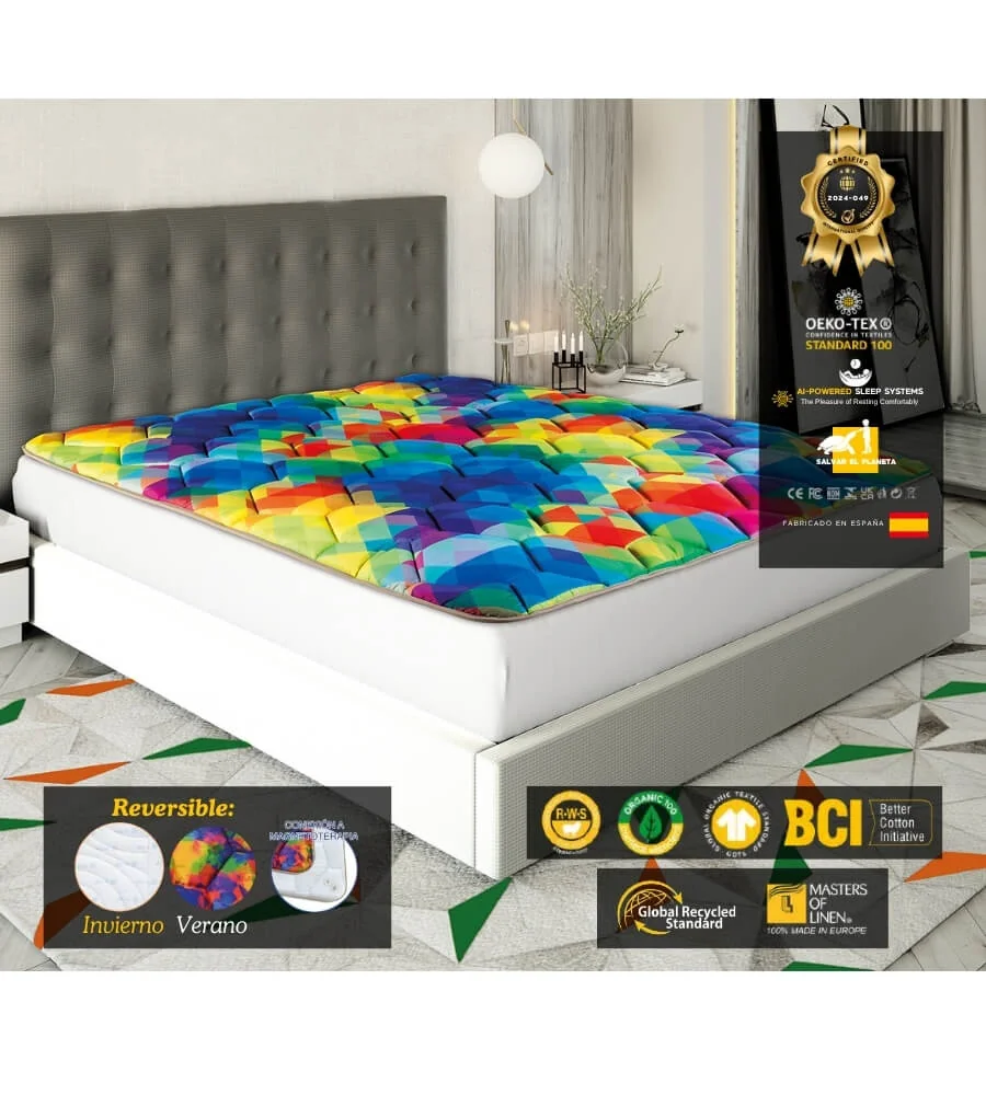 NEW TOPPER TURMALINA BIOELEKTRO en entorno premium — Reversible Invierno/Verano con Conexión a Magnetoterapia