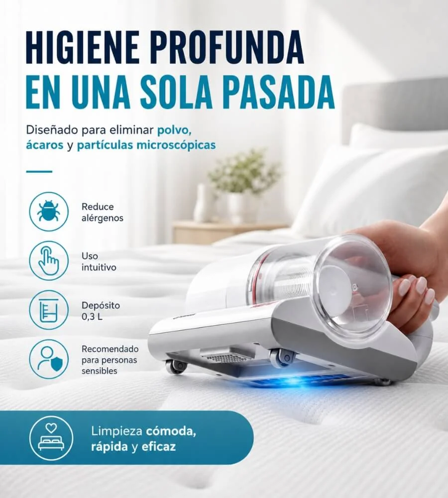 Aspirador Colchones UV — Sistema micro-táctil autoapagado seguridad