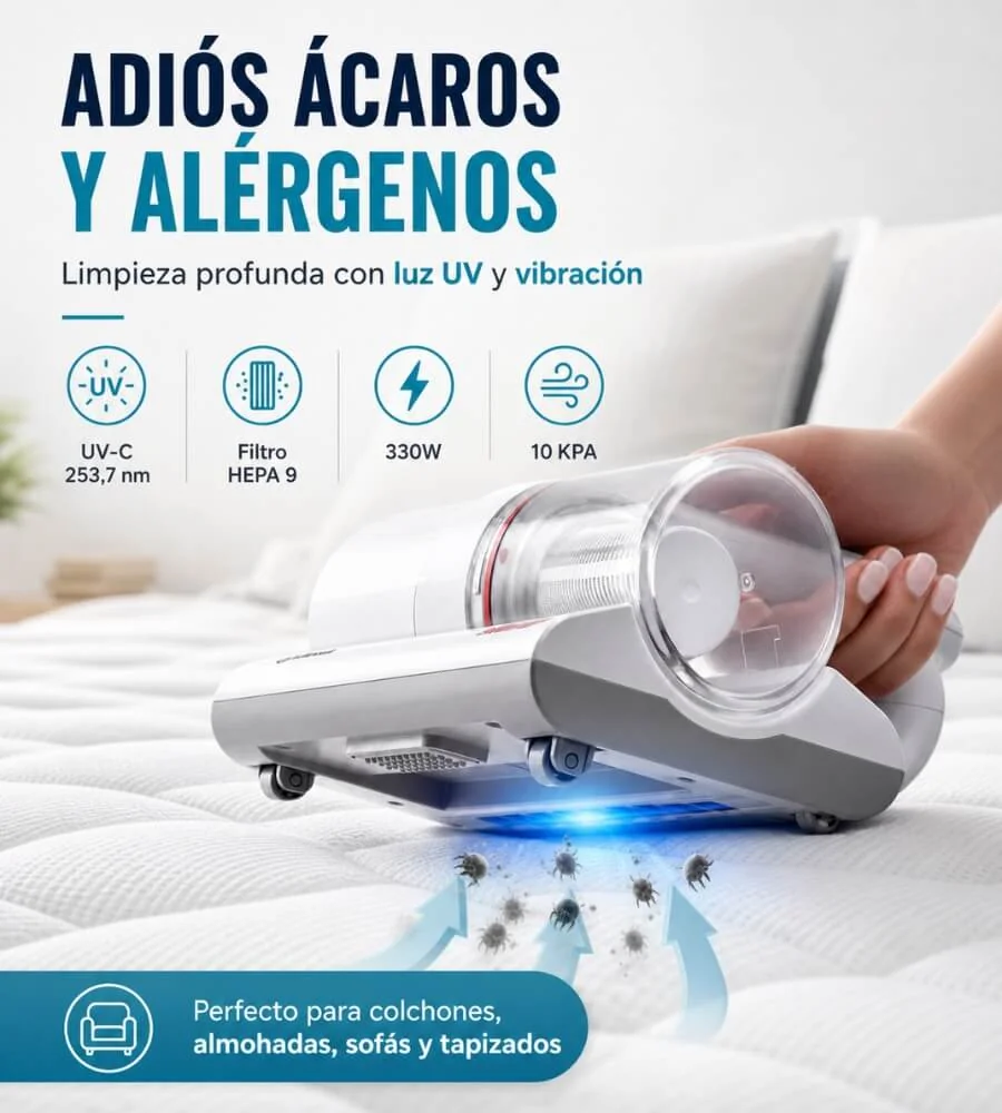 Aspirador Colchones UV — Depósito sin bolsa 0,3L vaciado higiénico
