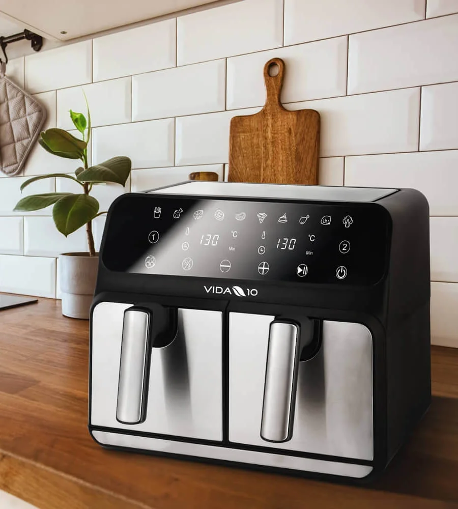 Air Fryer DUO — Materiales antiadherente rejillas silicona acero inoxidable