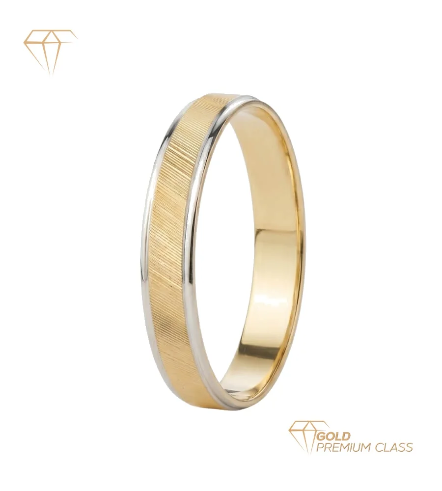 Alianza Amor Eterno Oro Bicolor 18k 3.5mm Diseño Matizado Estrías