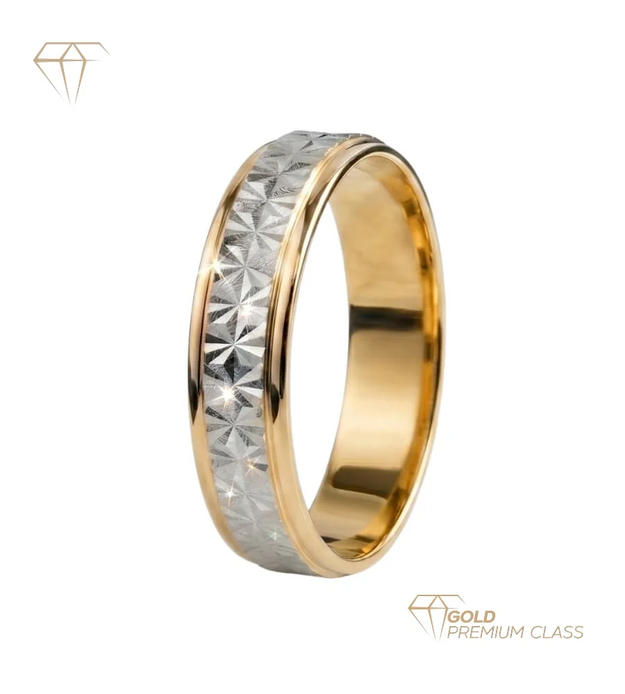 Alianza Brillo Eterno Oro Bicolor 18k 4mm Diamantado Central Laterales Brillo