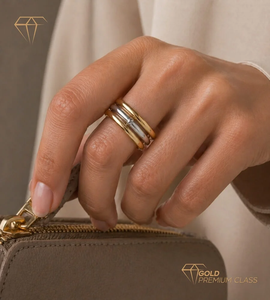 Anillo 3 Bandas Oro Bicolor 9k — look 2