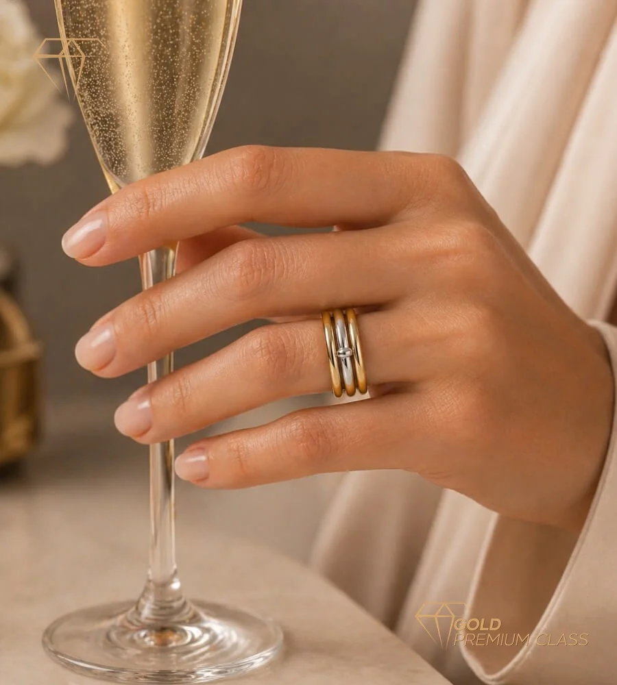 Anillo 3 Bandas Oro Bicolor 9k — look 3