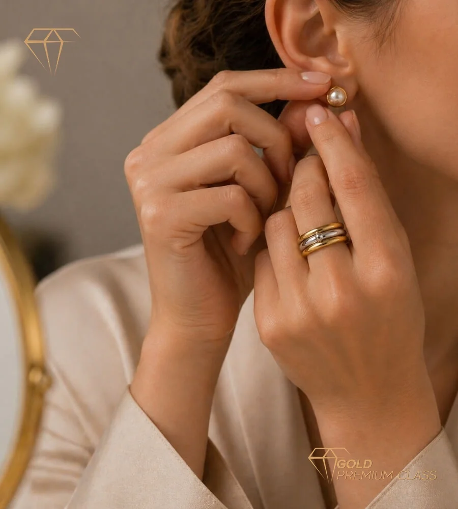 Anillo 3 Bandas Oro Bicolor 9k — look 4