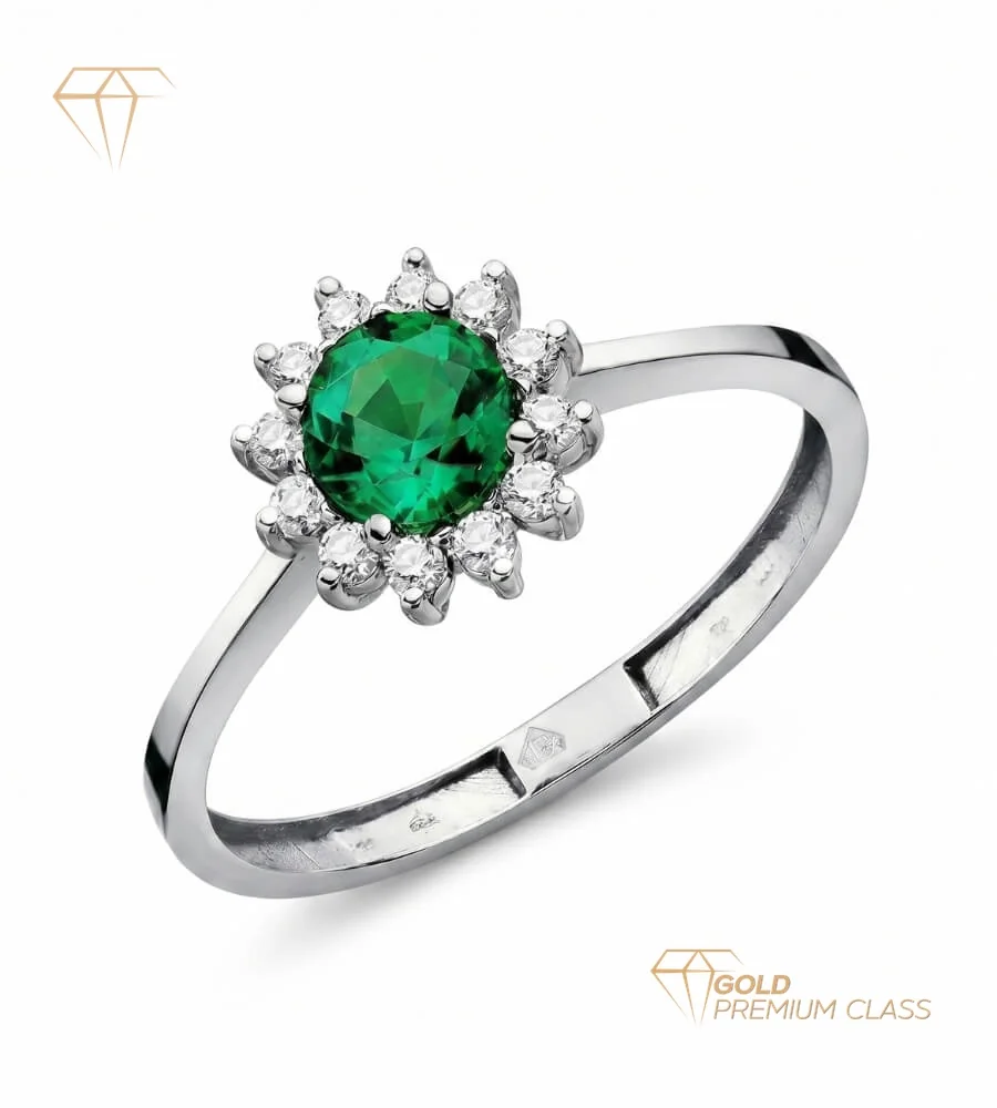 Anillo Gran Esmeralda Oro Blanco 18k — Esmeralda 0,48 ct 12 Diamantes VS2
