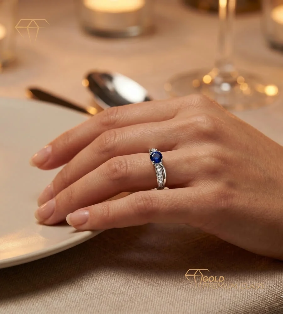 Anillo Lujo Zafiro Oro Blanco 18k — look 1