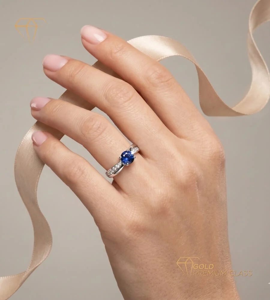 Anillo Lujo Zafiro Oro Blanco 18k — look 2