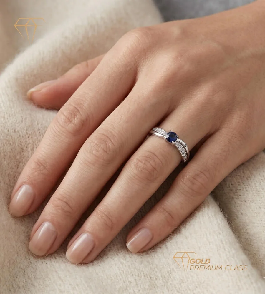 Anillo Lujo Zafiro Oro Blanco 18k — look 3