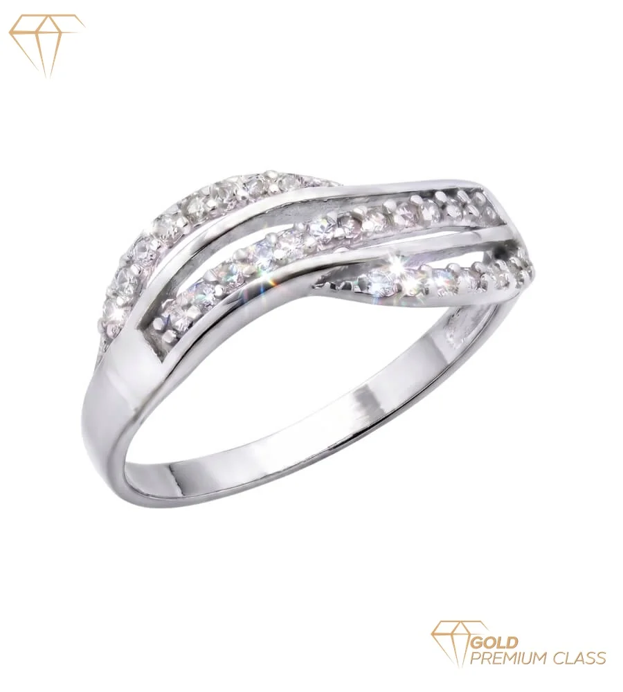 Anillo Ondas Marinas Oro Blanco 9k — Sortija Circonitas 7mm