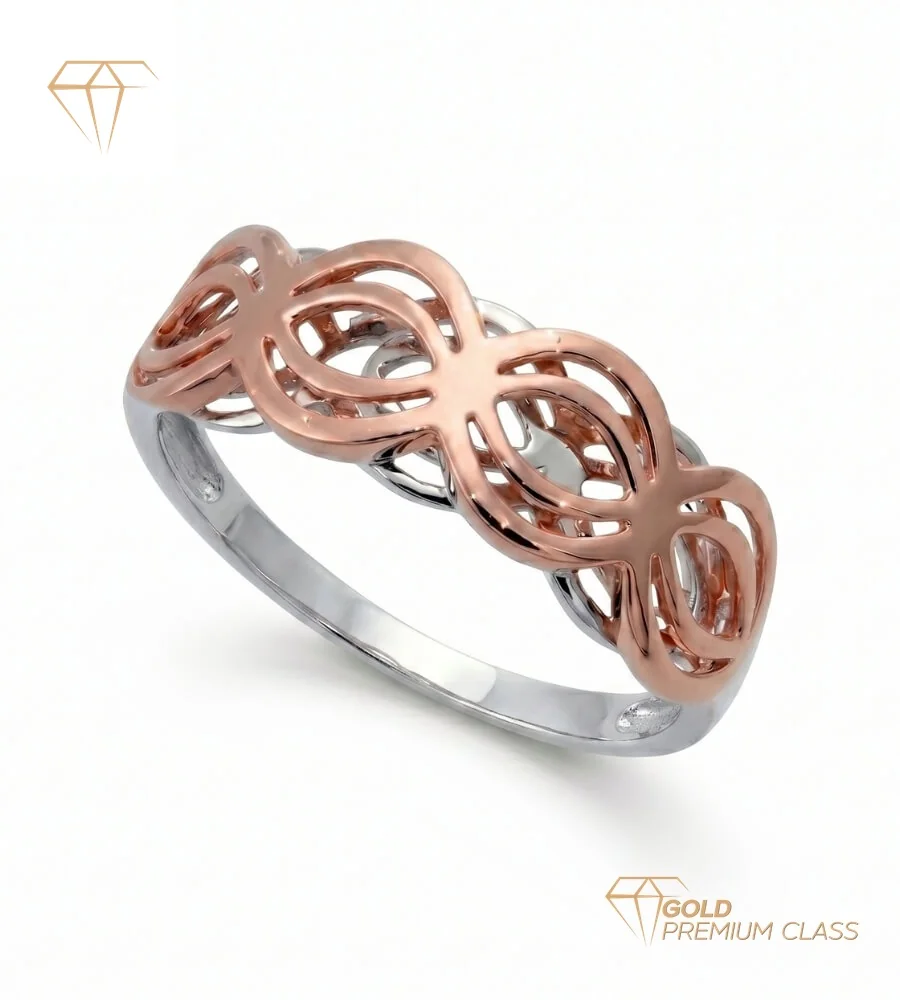 Anillo Pasión Rosa Oro Blanco y Rosa 9k — Motivos Calados 7mm