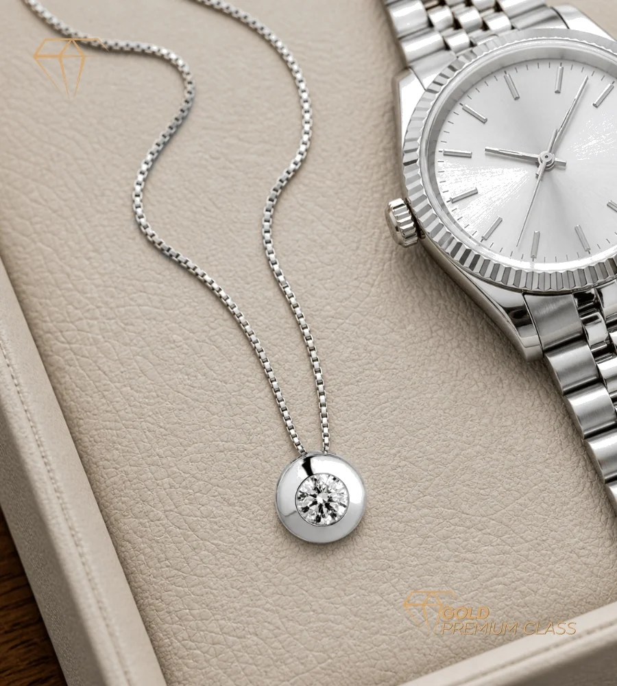 Gargantilla Chatón Circonita Oro Blanco 18k — vista 3