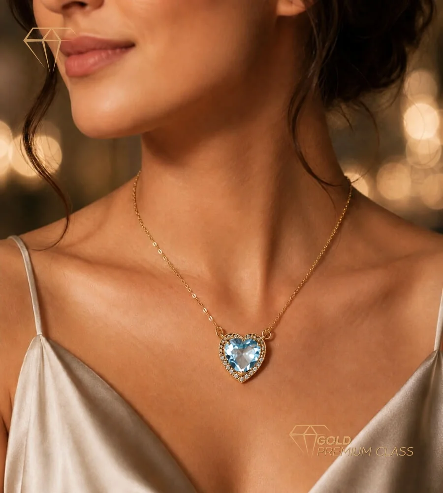 Gargantilla Corazón Topacio Azul Oro 18k — vista 1
