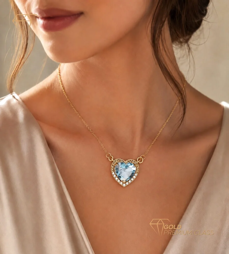 Gargantilla Corazón Topacio Azul Oro 18k — vista 2