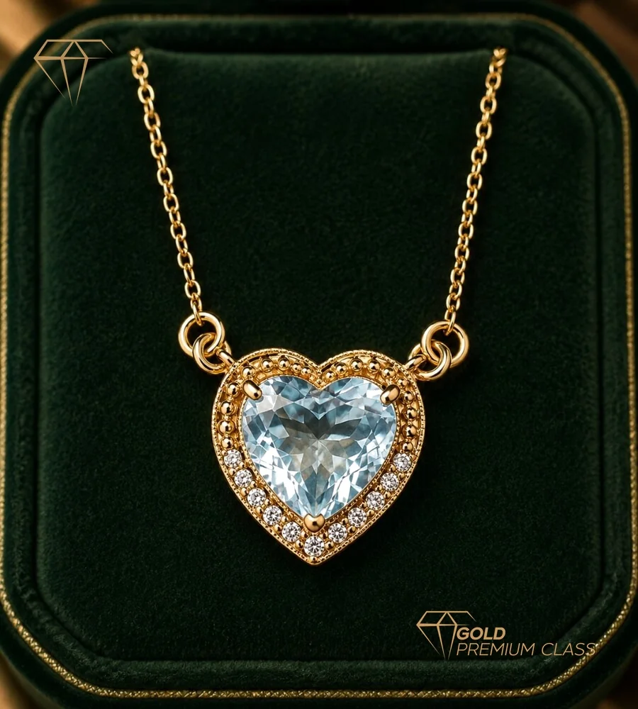 Gargantilla Corazón Topacio Azul Oro 18k — vista 3