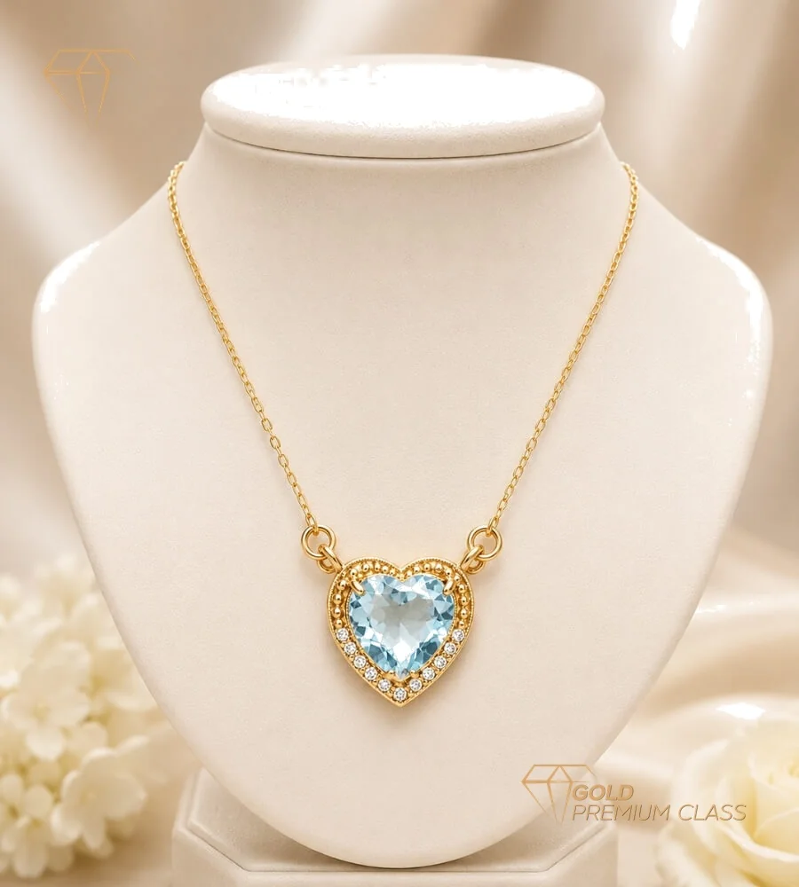 Gargantilla Corazón Topacio Azul Oro 18k — vista 4