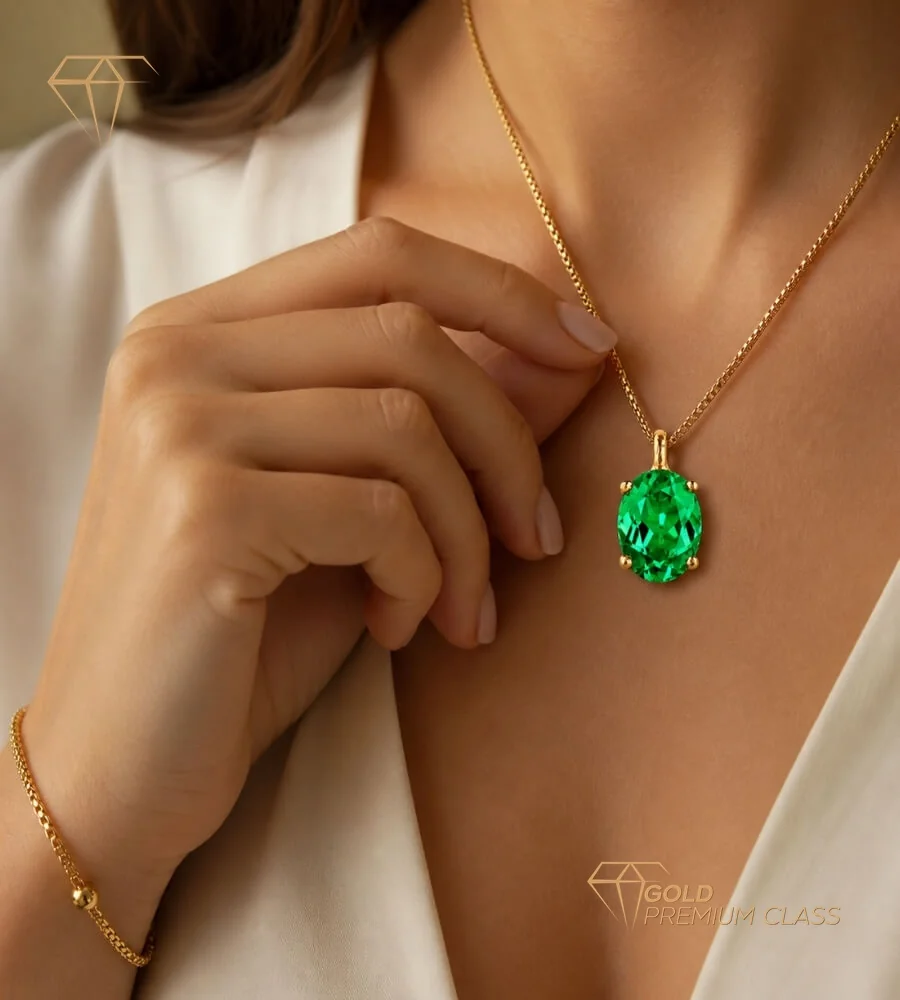 Gargantilla Esmeralda Oval Oro 18k — vista 1