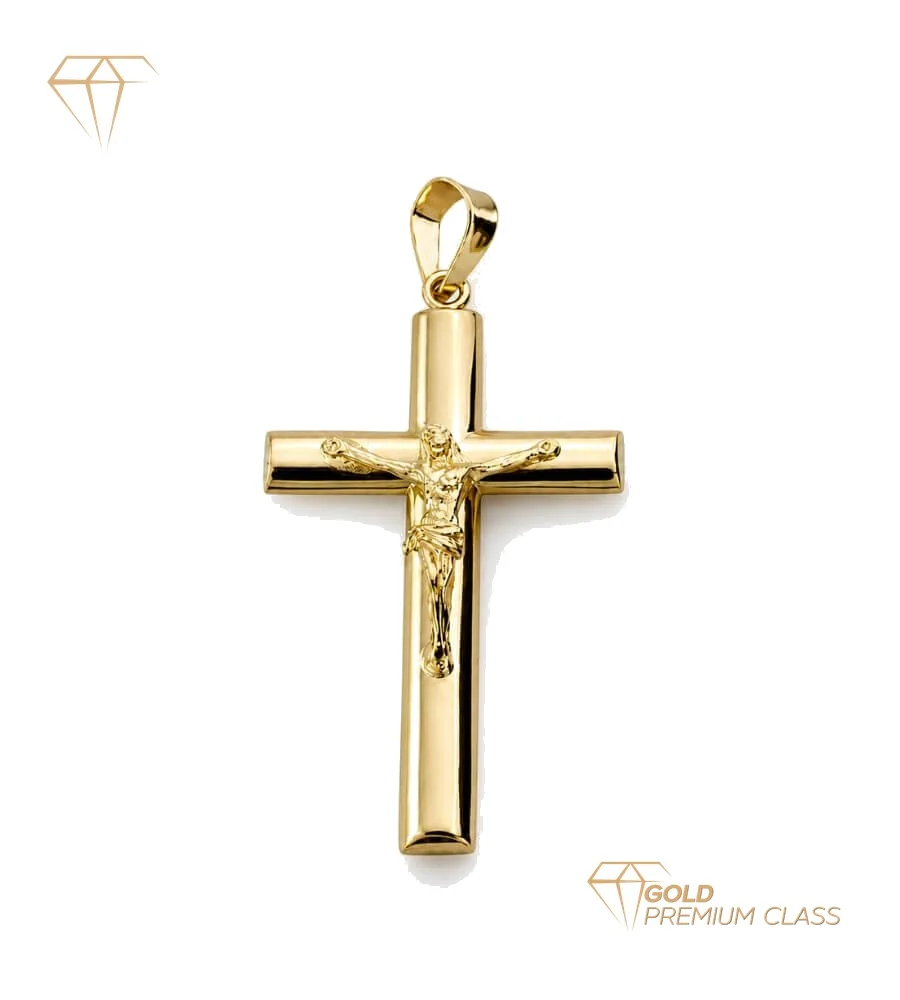 Cruz Cristo Oro Amarillo 18k Palo Oval 27×15mm