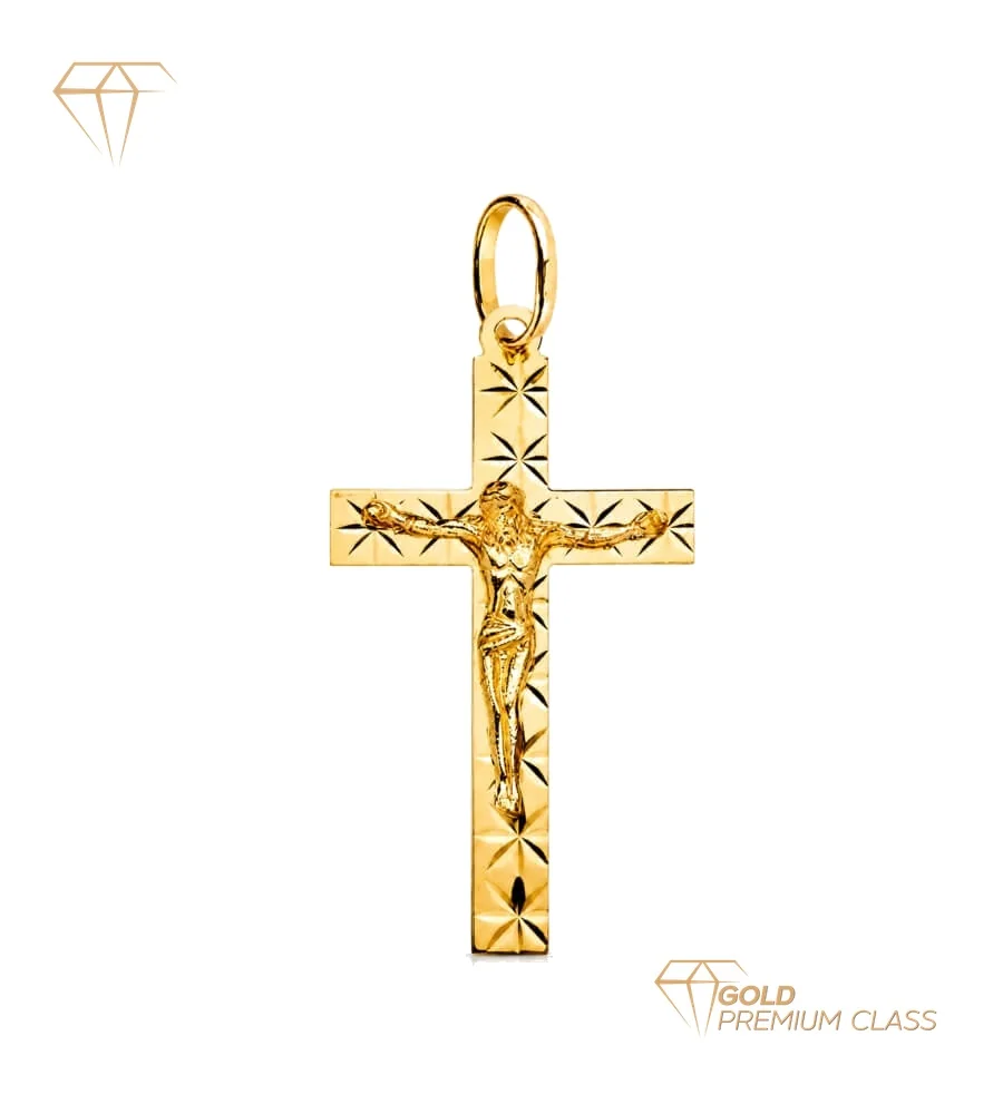 Cruz Cristo Diamante Oro Amarillo 18k 34×19mm