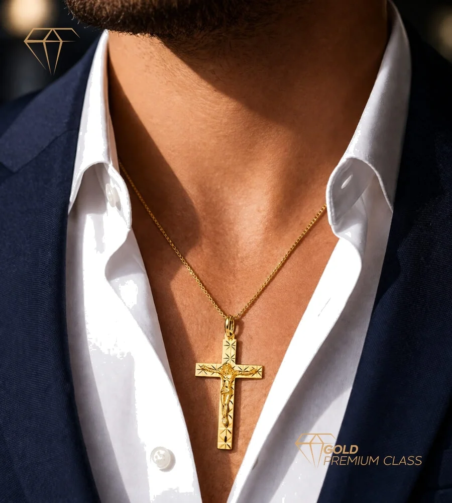 Cruz Cristo Diamante Oro 18k — vista 2