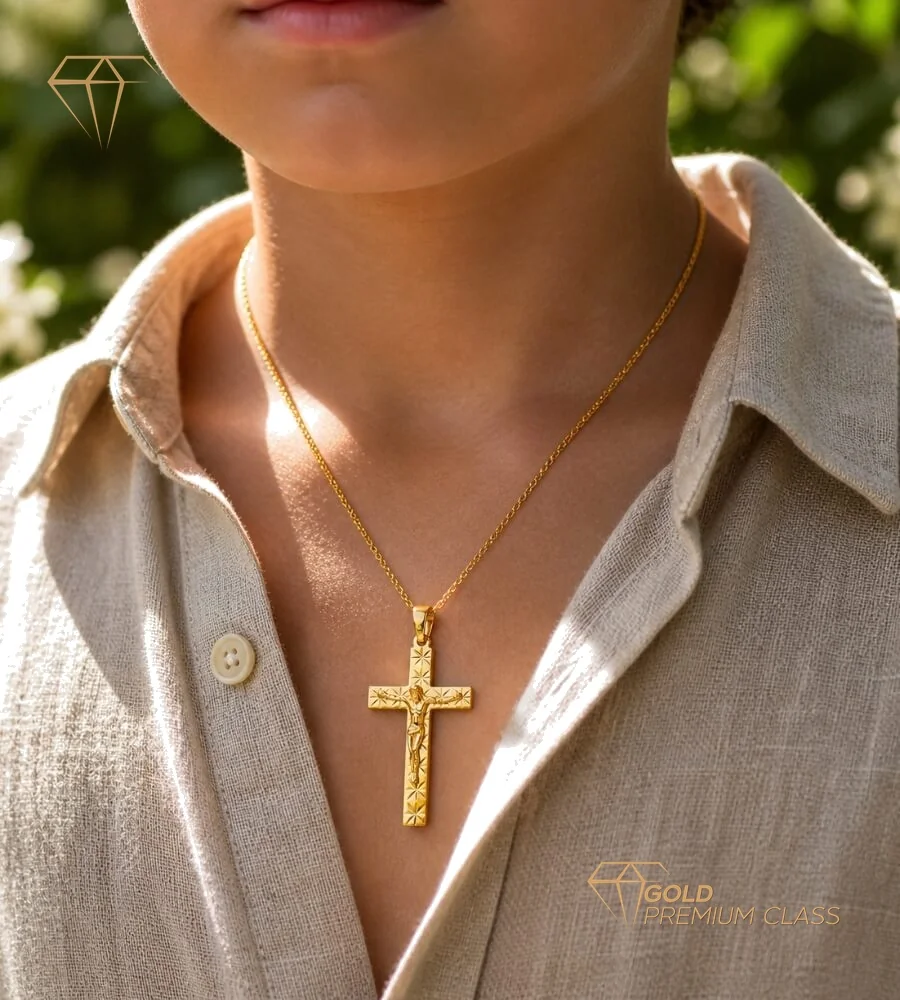 Cruz Cristo Diamante Oro 18k — vista 3