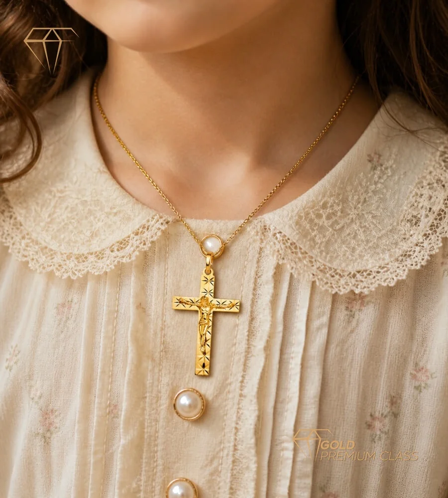 Cruz Cristo Diamante Oro 18k — vista 4