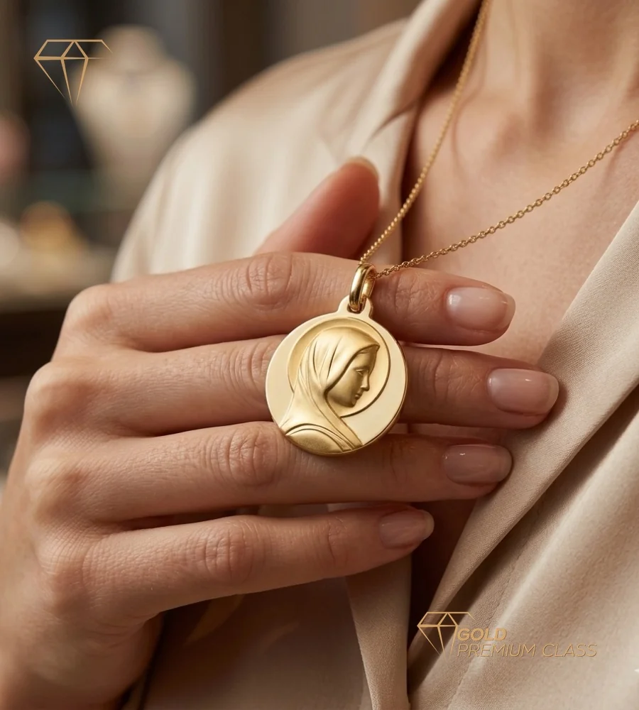 Medalla Virgen María Francesa Oro 9k — vista 1