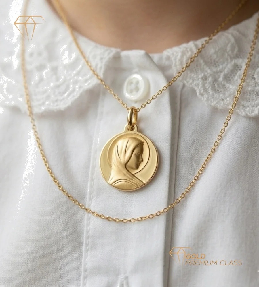 Medalla Virgen María Francesa Oro 9k — vista 3