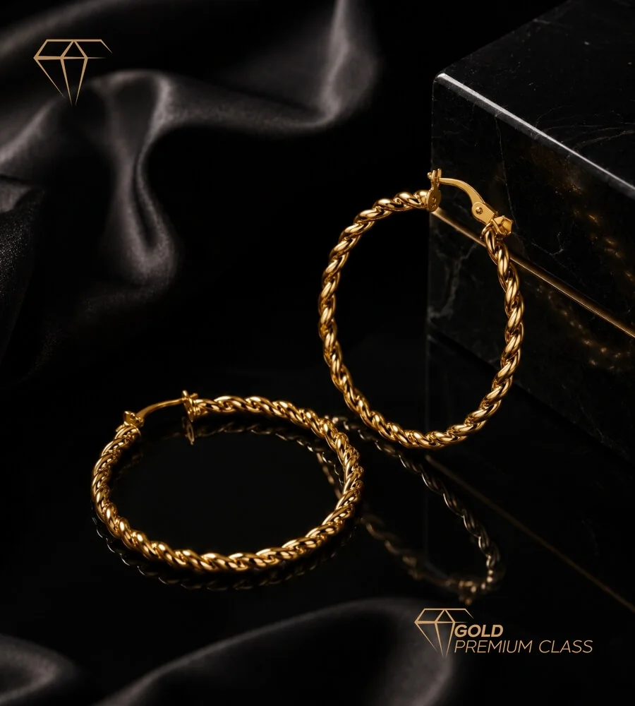 Pendientes Aro Reliados Oro 9k — vista 8