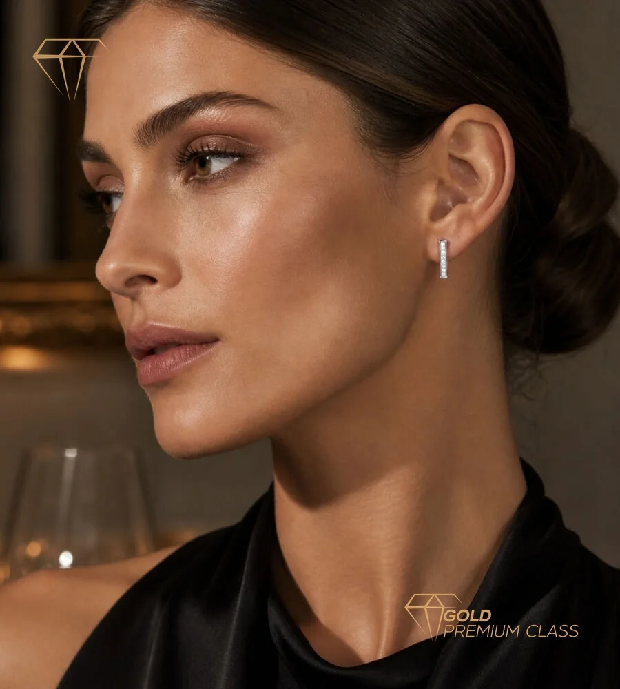 Pendientes Brillantes Bandas Oro Blanco 9k — vista 1