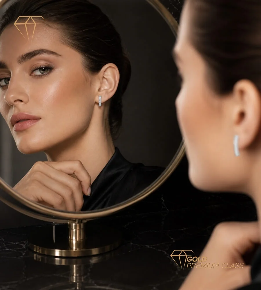 Pendientes Brillantes Bandas Oro Blanco 9k — vista 2