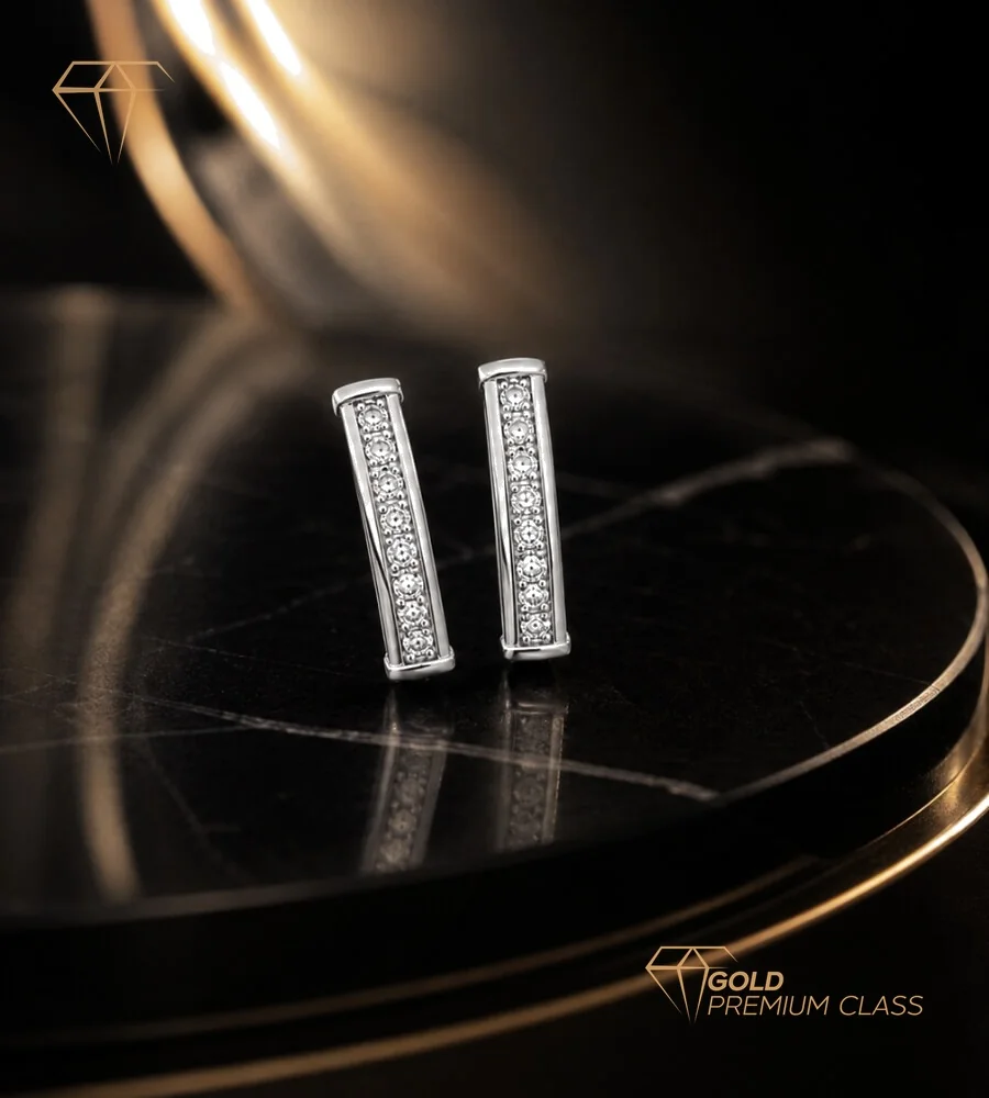 Pendientes Brillantes Bandas Oro Blanco 9k — vista 4