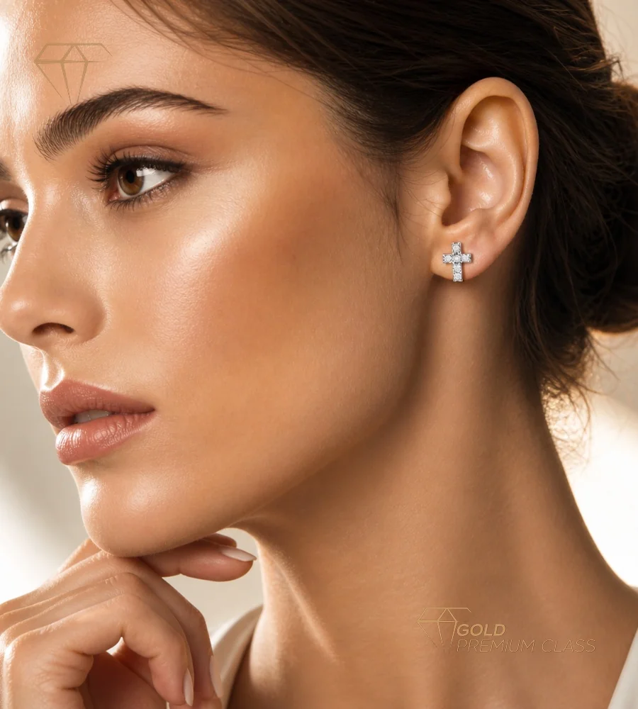 Pendientes Cruz Eterna Oro Blanco 9k — vista 1