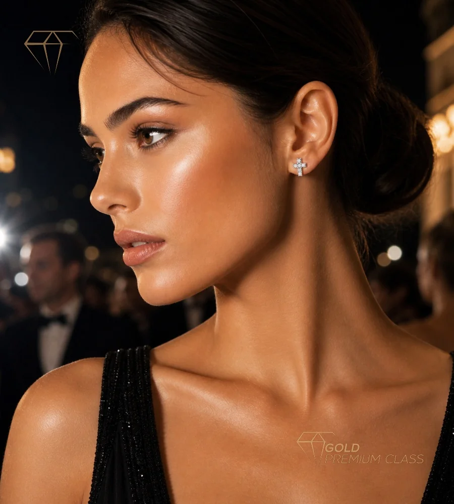 Pendientes Cruz Eterna Oro Blanco 9k — vista 2