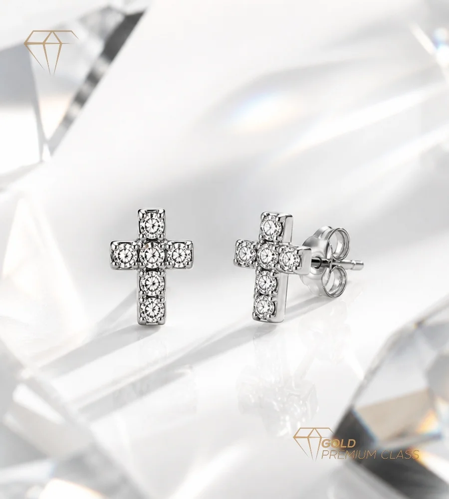 Pendientes Cruz Eterna Oro Blanco 9k — vista 4