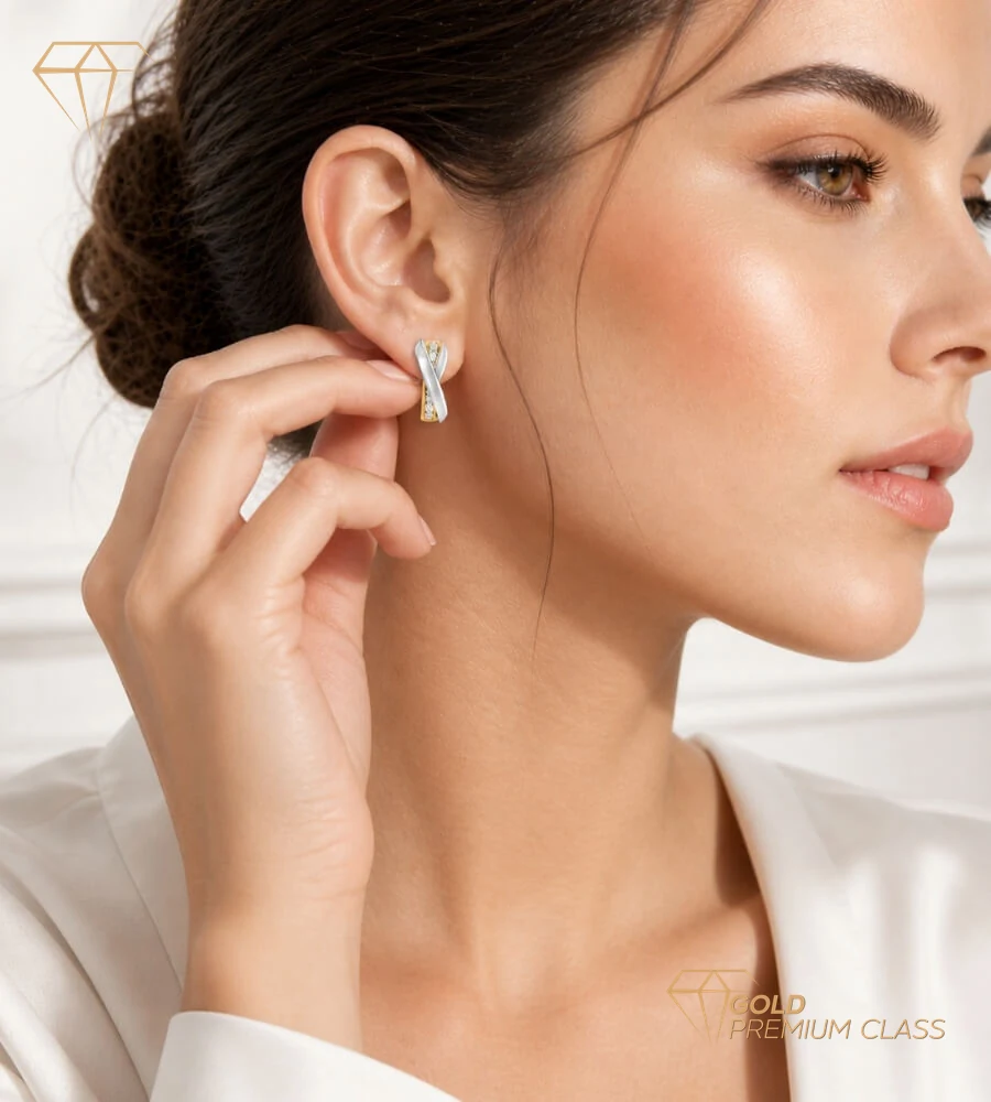 Pendientes Entrelazados Oro Bicolor 9k — vista 2