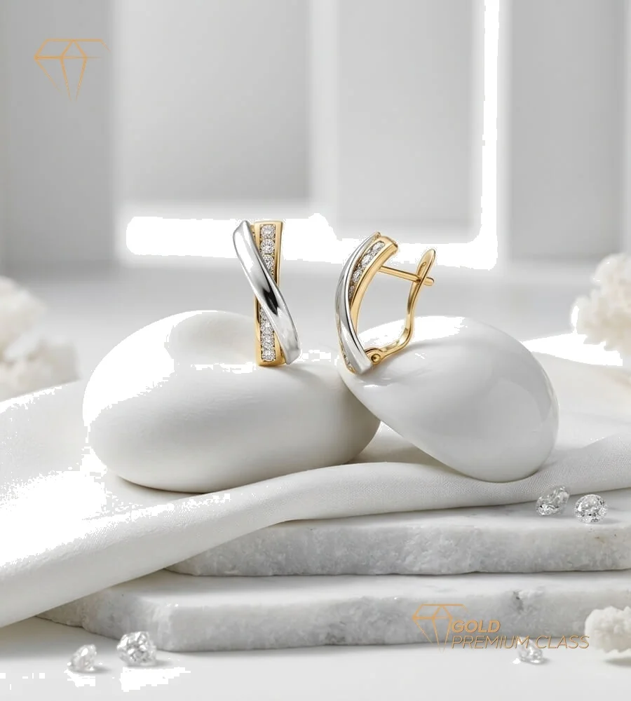 Pendientes Entrelazados Oro Bicolor 9k — vista 7