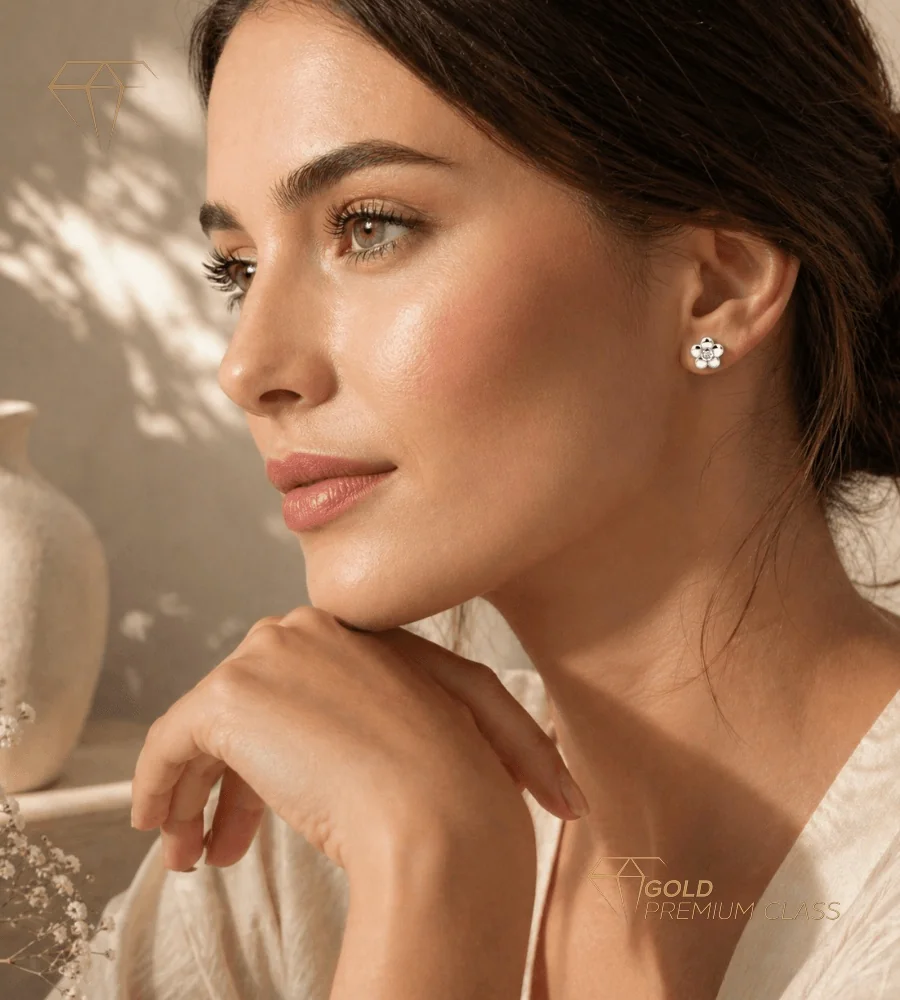 Pendientes Flor Oro Blanco 9k — vista 1