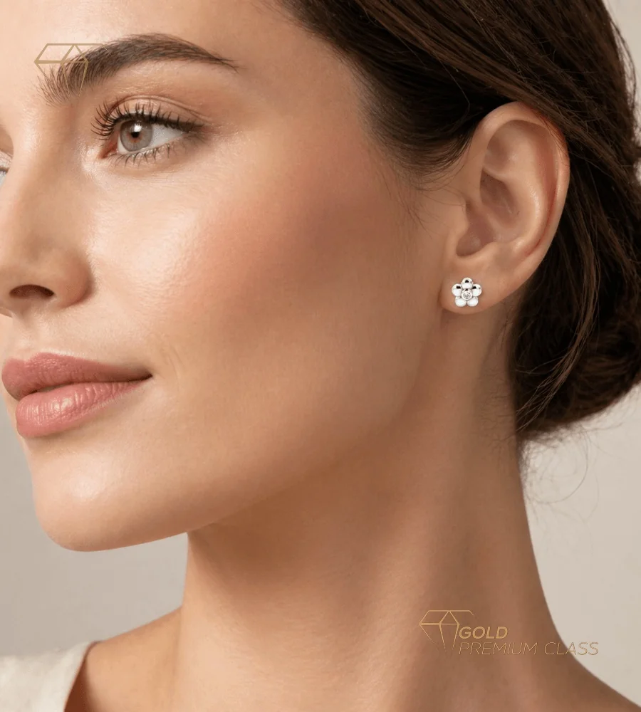 Pendientes Flor Oro Blanco 9k — vista 2