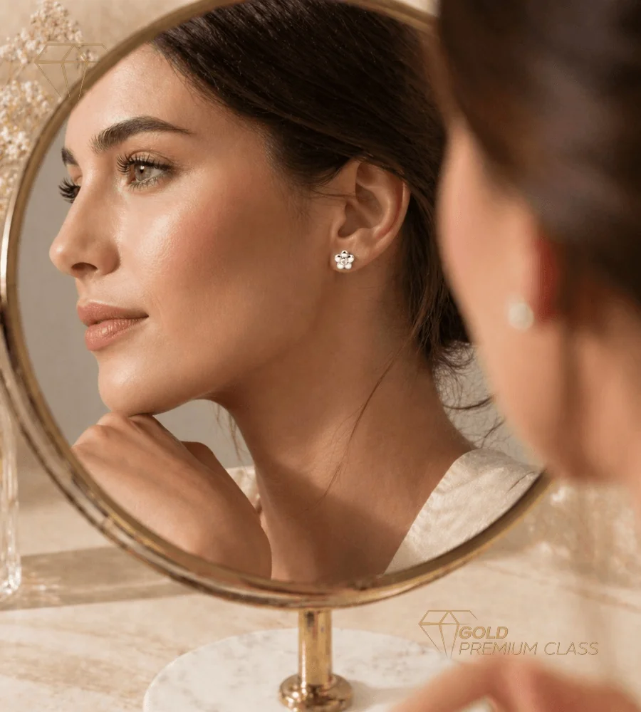 Pendientes Flor Oro Blanco 9k — vista 3