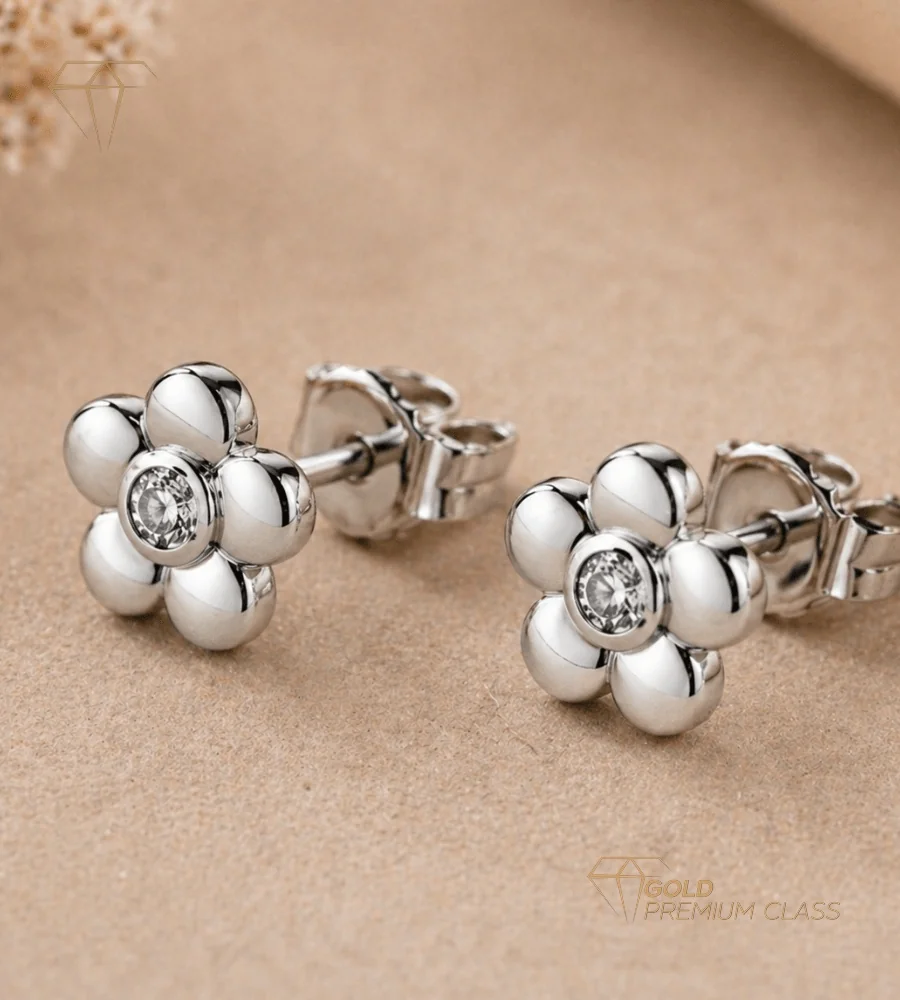 Pendientes Flor Oro Blanco 9k — vista 4