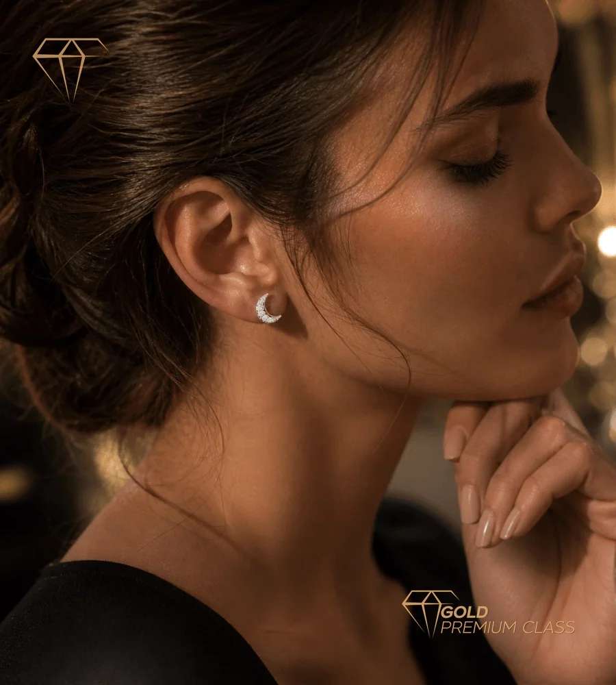 Pendientes Luna Oro Blanco 9k — vista 1