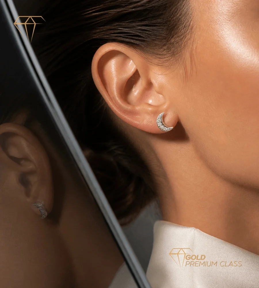 Pendientes Luna Oro Blanco 9k — vista 2