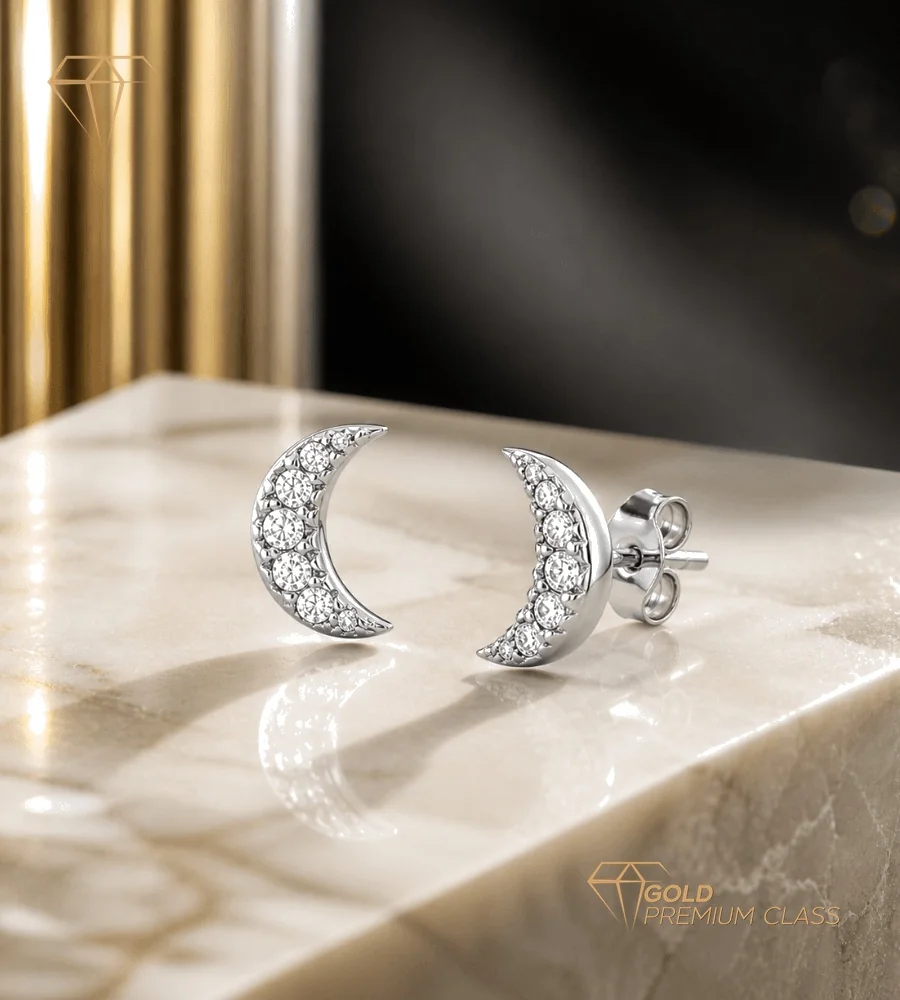 Pendientes Luna Oro Blanco 9k — vista 3