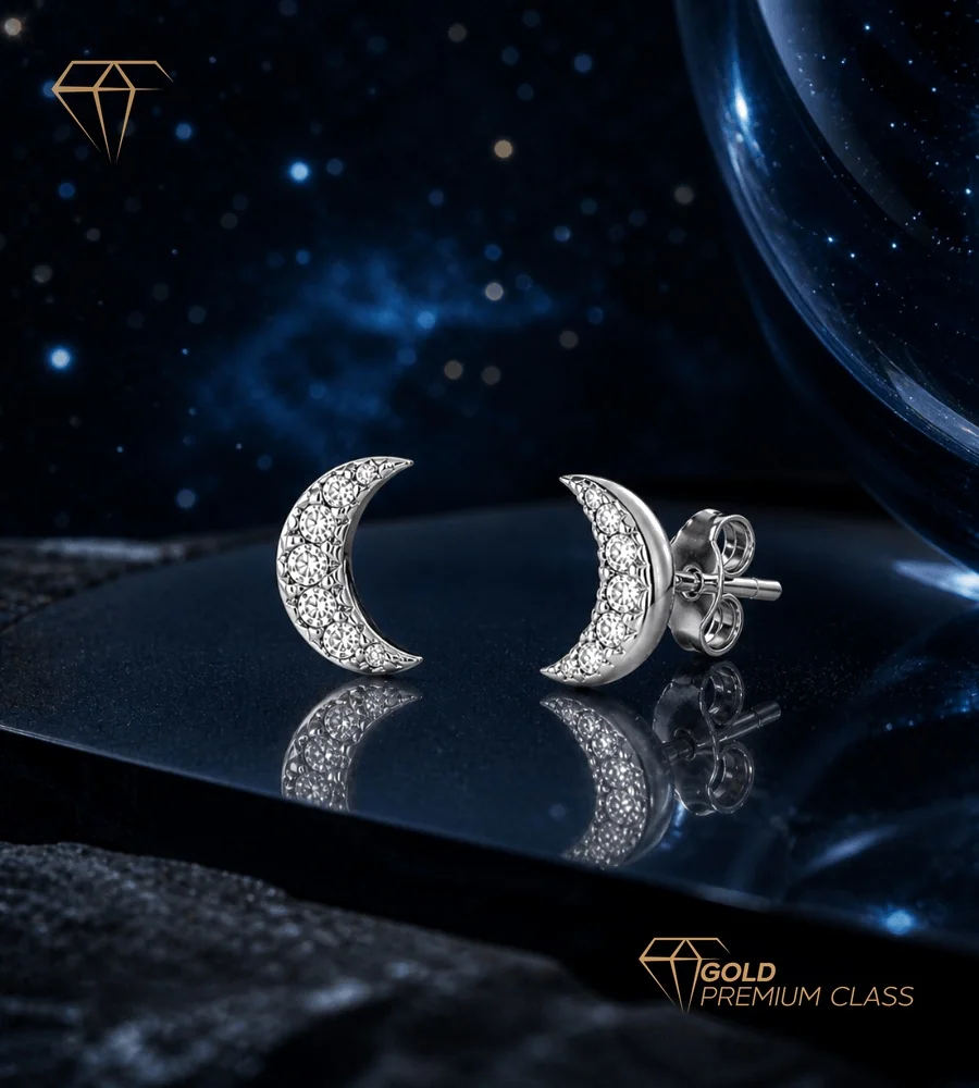 Pendientes Luna Oro Blanco 9k — vista 4