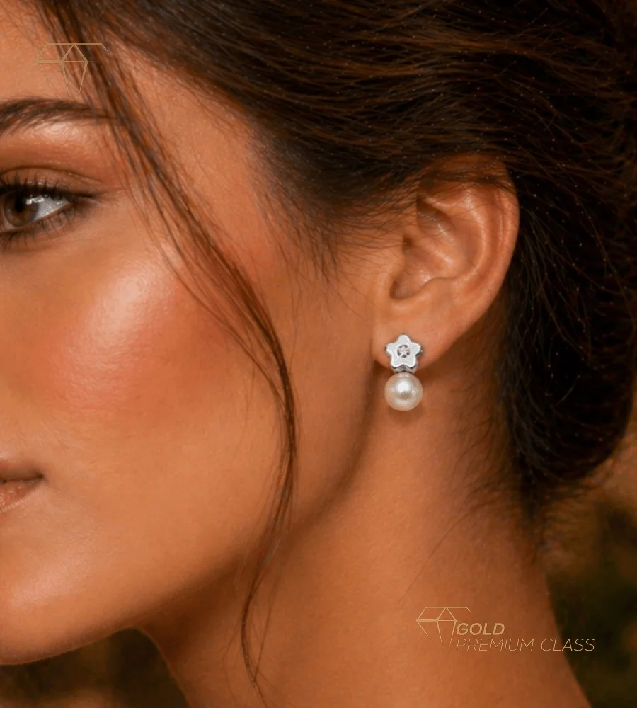 Pendientes Perla Oro Blanco 9k — vista 3