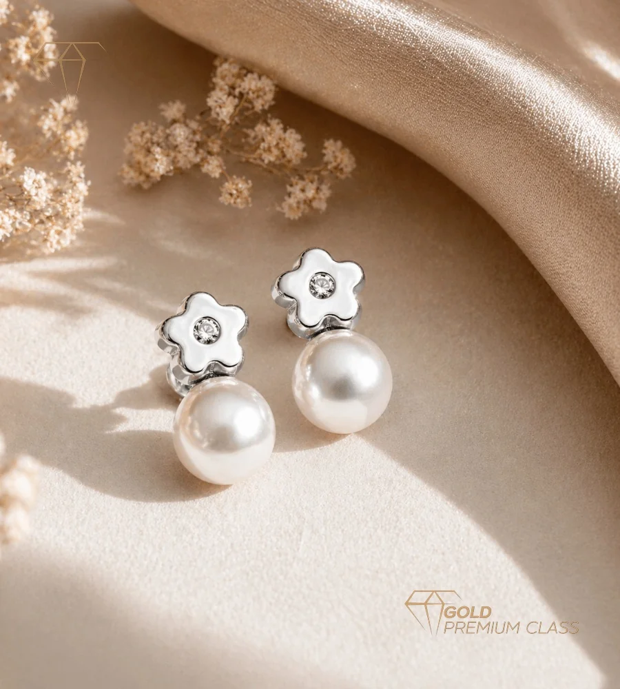 Pendientes Perla Oro Blanco 9k — vista 4