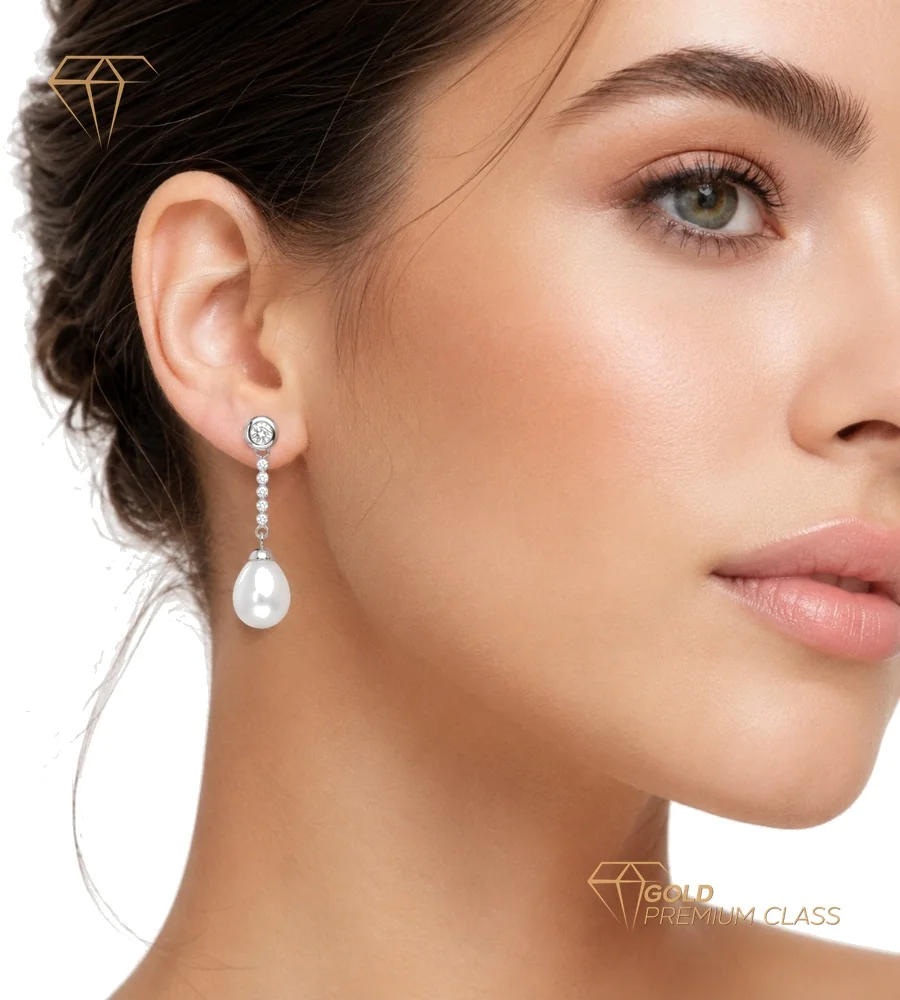 Pendientes Perla Blanca Oro 18k — vista 2